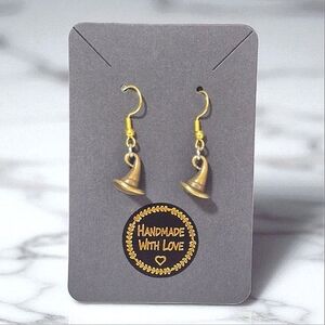 Handcrafted Bronze Tone Witches Hat Earrings